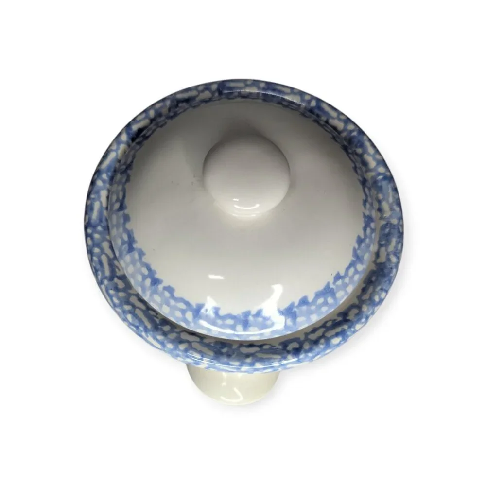 Vintage Corelle Stoneware Blue Hearts Ceramic Onion Soup Crock w/Handmade Candle